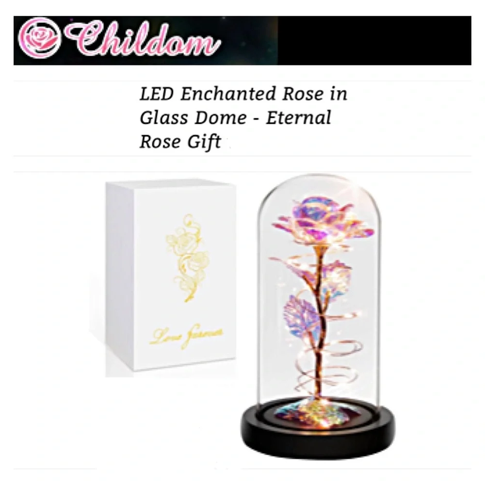Love Forever LED light up Eternal Rose under Glass multi-colored Romantic Gift